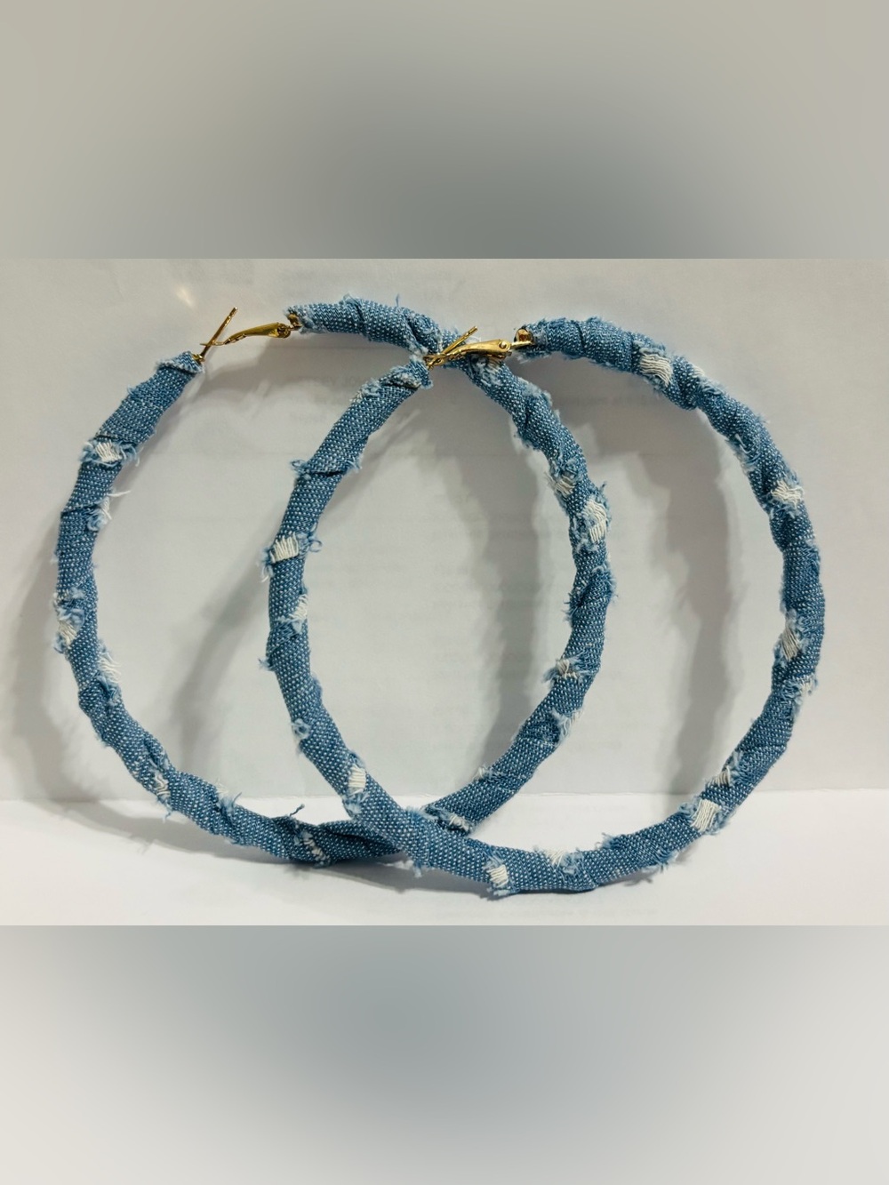 Light Blue Denim-Wrap Hoop Earrings